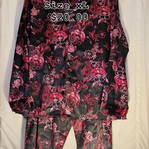 Floral Black and Pink  Night wear Two-Piece Set